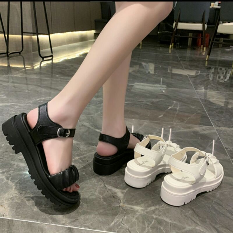 Dép Nữ Quai Hậu Nhún Ngang Xếp Li Cực Xinh Đế PU Cao 3-5P Tôn Dáng Siêu Nhẹ Êm Chân