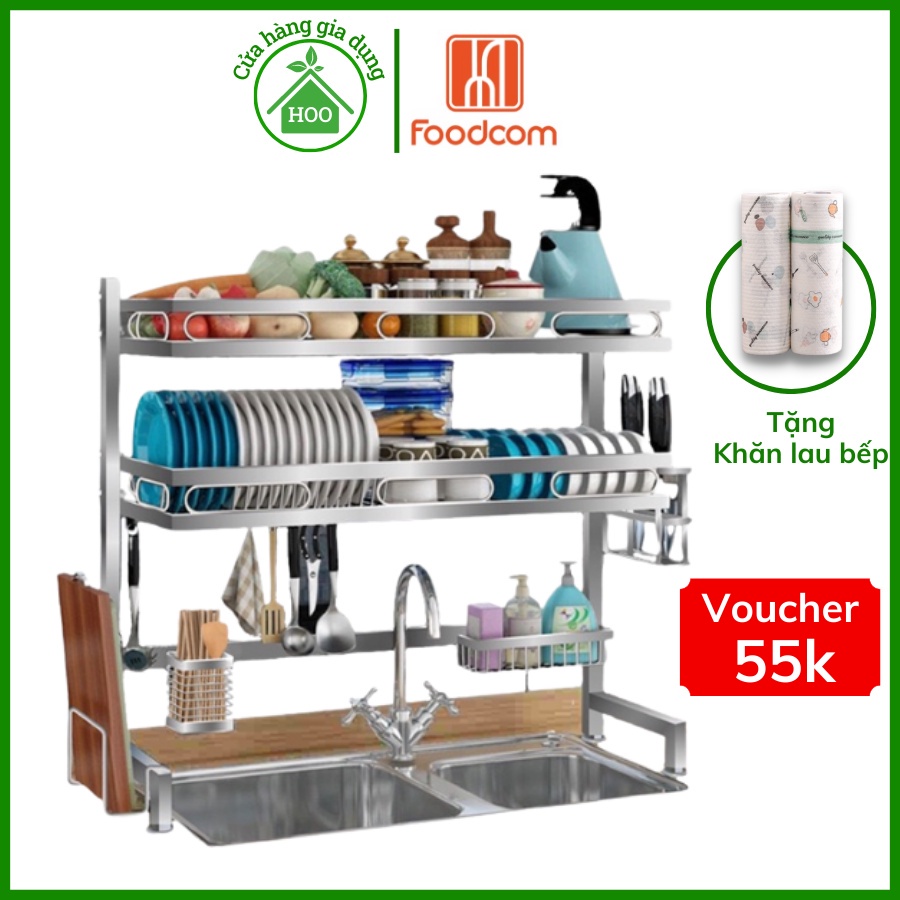 Kệ chén bát inox đa năng FOODCOM chất liệu inox cao cấp chống han gỉ dùng cho bồn rửa đôi, tiết kiệm không gian .