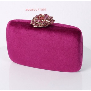 Clutch nhung khóa hoa đính đá