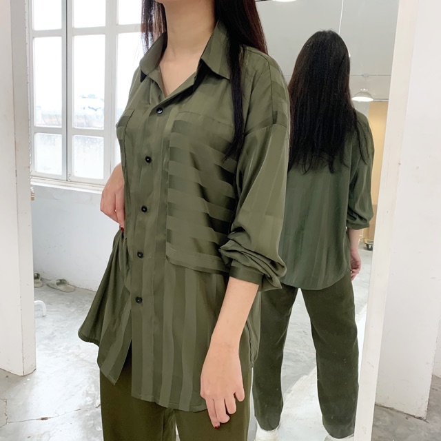 Áo sơ mi lụa sọc, ảnh thật