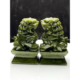 Cặp sư tử cặp kỳ lân dày đá xanh serpetine siêu đẹp 15cm 12cm 10cm