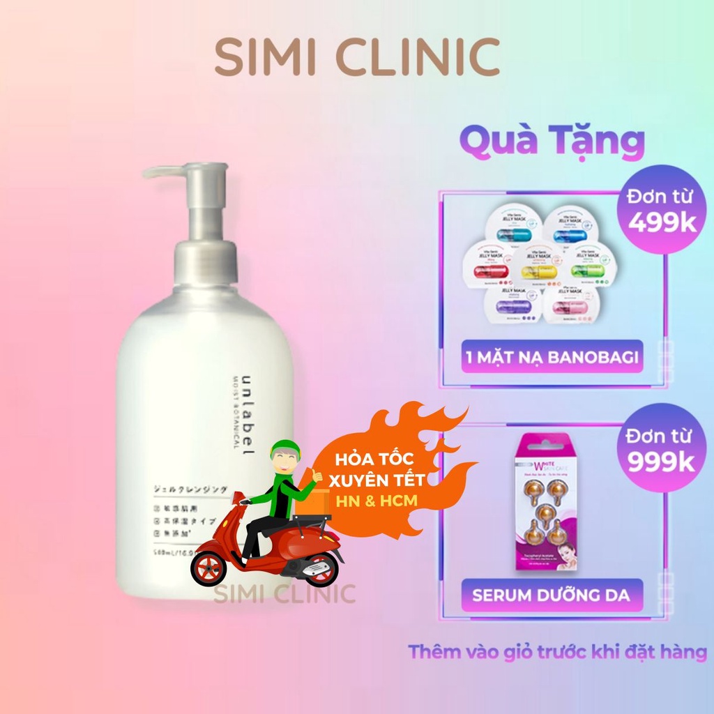 Gel tẩy trang cho da dầu mụn nhạy cảm Unlabel Nhật Bản kem không cồn sạch mắt môi trang điểm dưỡng cấp ẩm da khô hỗn hợp