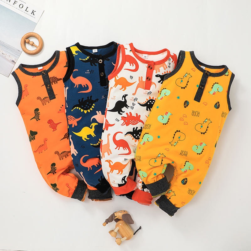 Body Sát Nách Khủng Long Hoạt Hình Cho Bé Trai Sơ Sinh 0-24 Tháng Bodysuit Liền Thân Mùa Hè Áo Liền Quần Cho Bé trẻ em