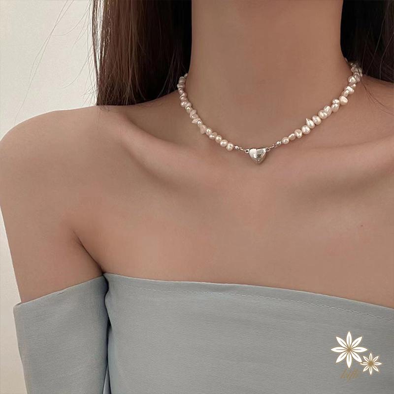 Vòng cổ Đính Ngọc Trai Hình Trái Tim Sang Trọng Phong Cách Hàn Quốc