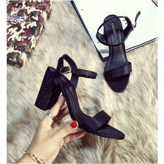 Giày sandal Quai ngang 7p Gót kim tuyến lấp lánh