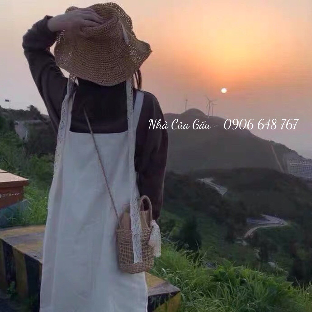 Túi cói nơ mới nhìn vầy đã đẹp chứ xách lên tay, đeo lên người còn đẹp hơn nữa ạ