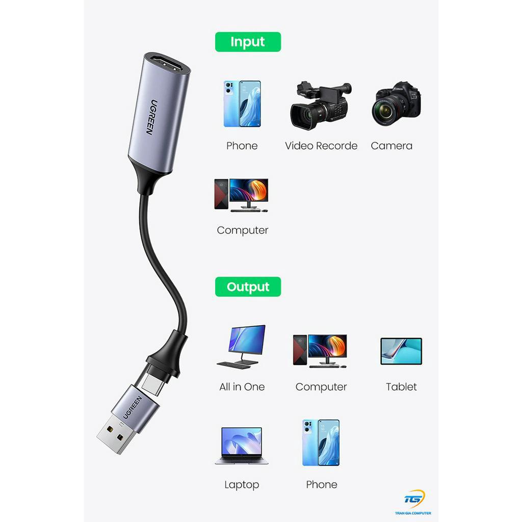 Cáp ghi hình HDMI live streaming USB-A, USB-C Video Capture Card Ugreen 40189