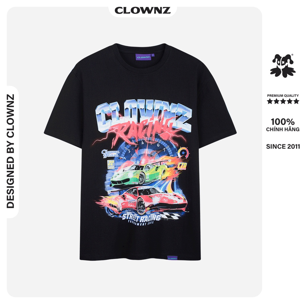 Áo thun tay lỡ local brand Clownz Racing T-shirt unisex họa tiết xe đua form rộng, chất cotton thumbnail