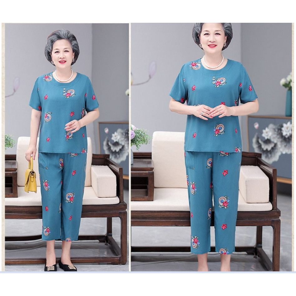 (HÀNG SẴN) Bộ Đồ Mặc Nhà Cotton Lụa Mềm Mát Cho Bà Cho Mẹ AB14 - Hàng Quảng Châu Cao Cấp