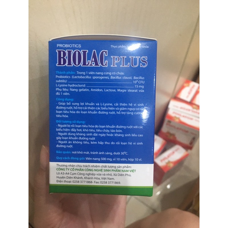 Men tiêu hoá Biolac plus hộp 100v