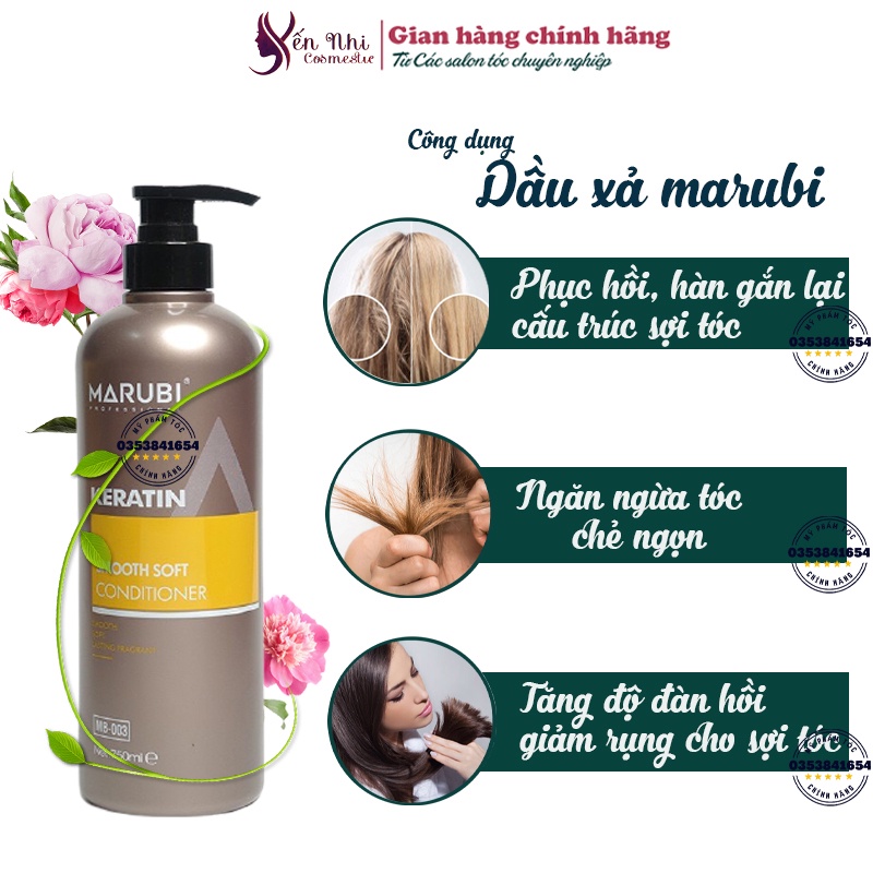 Dầu gội đầu keratin Marubi cặp dầu gội xả phục hồi hư tổn giảm rụng tóc 750ml chính hãng