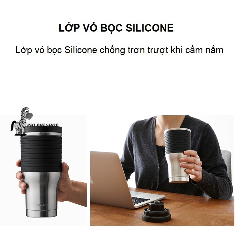 Ly giữ nhiệt Lock&amp;Lock nắp nhấn vỏ bọc Silicone Cylinder Tumbler dung tích 390ml/550ml