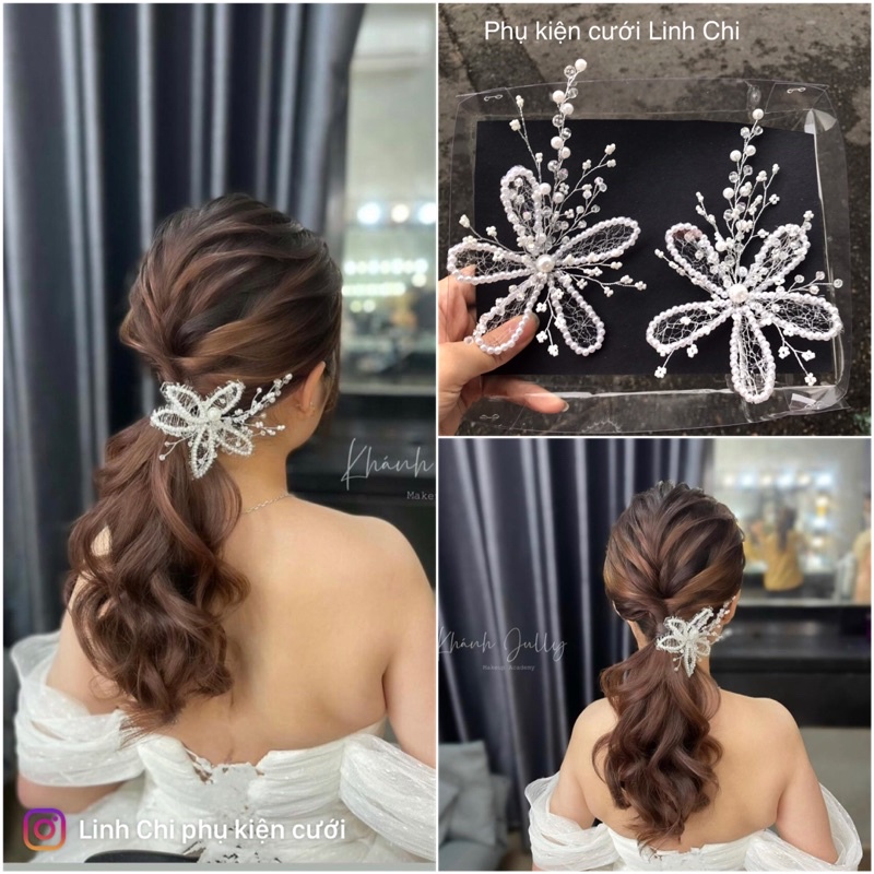 Cài hoa kết cườm 60k/1 cái, cài tóc cô dâu ngày cưới