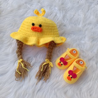 Set nón và giày len cho bé gái - Dương liễu handmade