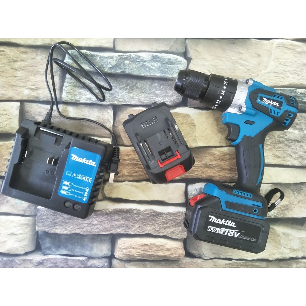 Máy Khoan Pin Makita Không Chổi Than Đầu 13 ly Có Chức năng Búa Pin 10 cell (có quà tặng)