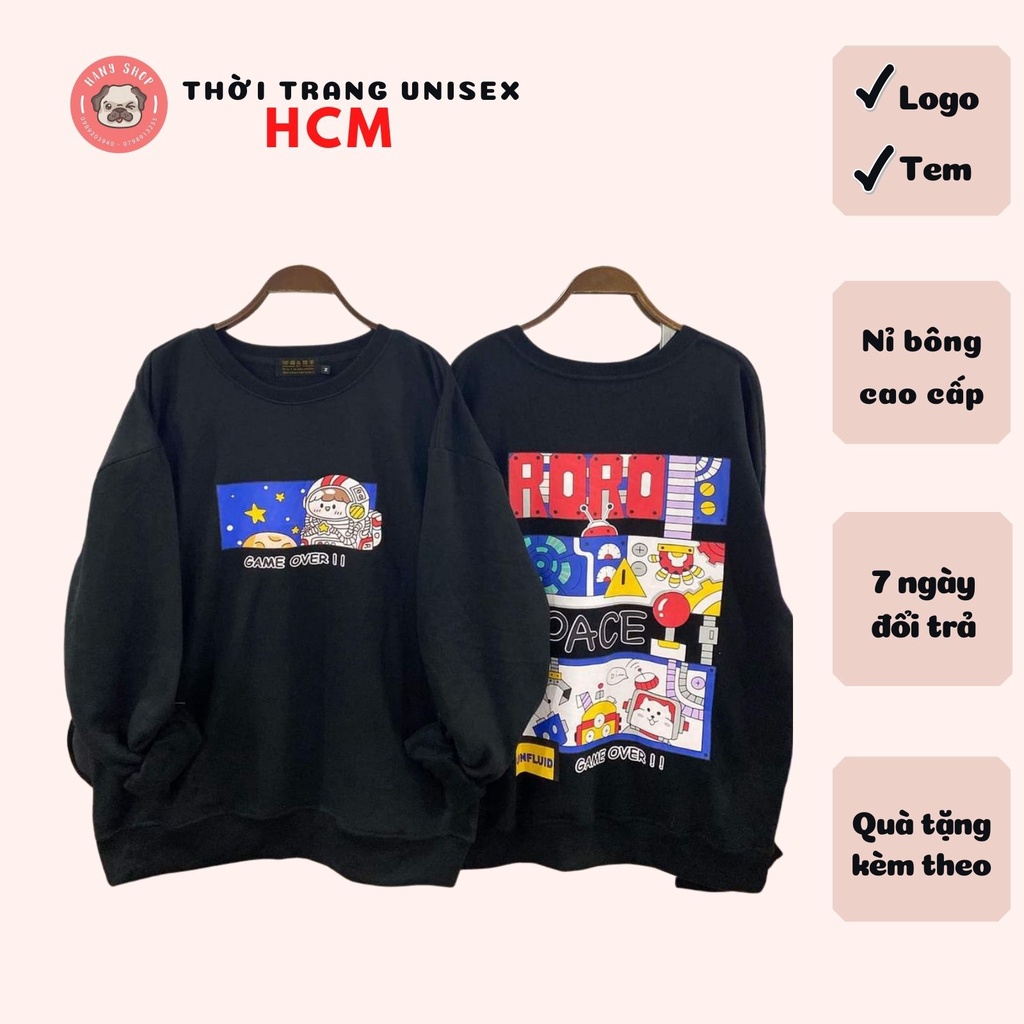 Áo hoodie cổ tròn cao cấp RoRo Game Over cực dễ thương, chất vải dày mịn dễ phối đồ AH02, thời trang thu đông cao cấp