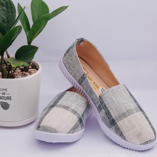 Giày lười bố caro xám