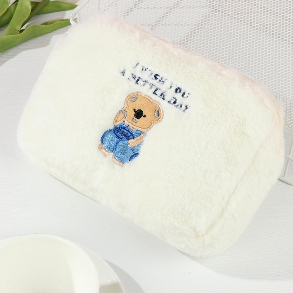 Ebinlands Túi Đựng Mỹ Phẩm Xách Tay Bằng Vải Bông Họa Tiết Gấu Hoạt Hình Dễ