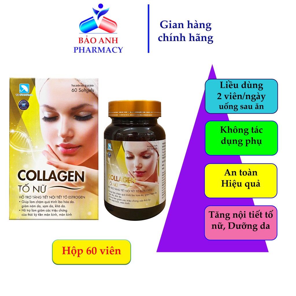 Viên uống trắng da Collagen tố nữ bổ sung Collagen, mầm đậu nành, sâm tố nữ, vitamin E giúp làm đẹp, giảm khô hạn