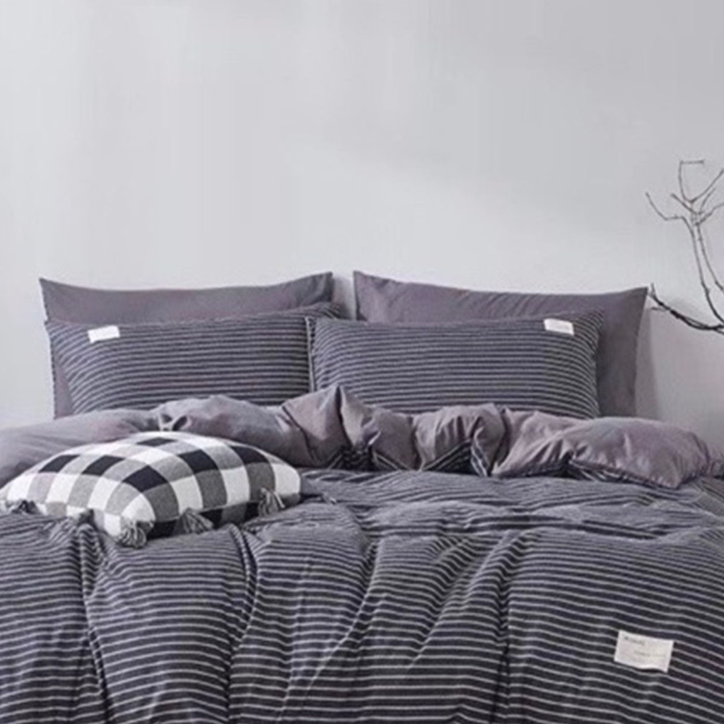 Bộ Chăn Ga Gối Cotton TC Emmidecor Kẻ đen miễn phí bo chun và làm ga phủ theo yêu cầu