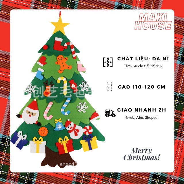 Bộ cây thông Noel vải nỉ 2 tán tự làm trang trí dịp Giáng Sinh