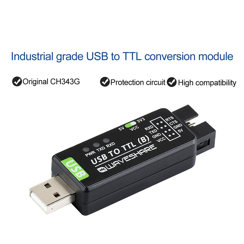 Bộ chuyển đổi usb sang ttl cấp công nghiệp waveshare môđun chuyển đổi cổng nối tiếp ch343g hỗ trợ mạch chuyển đổi mức 5v / 3.3v
