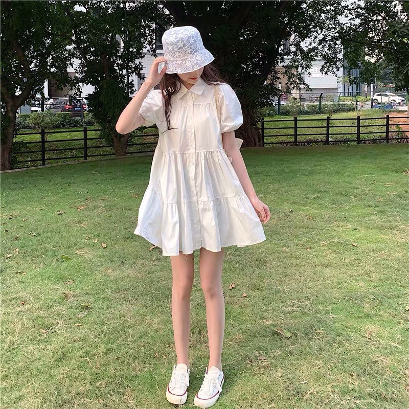 Đầm Váy Trắng sơ mi Babydoll ulzzang công chúa đi biển dài suông đẹp nữ dài qua gối thiết kế đuôi cá Trueha Store D8