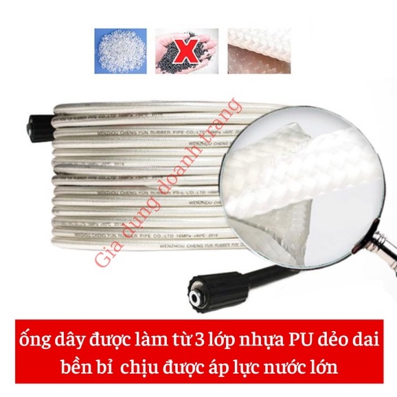 Dây xịt rửa xe 10, 15, 20, 30m, Dây rửa xe áp lực cao ren 22mm kèm tặng khớp nối dây