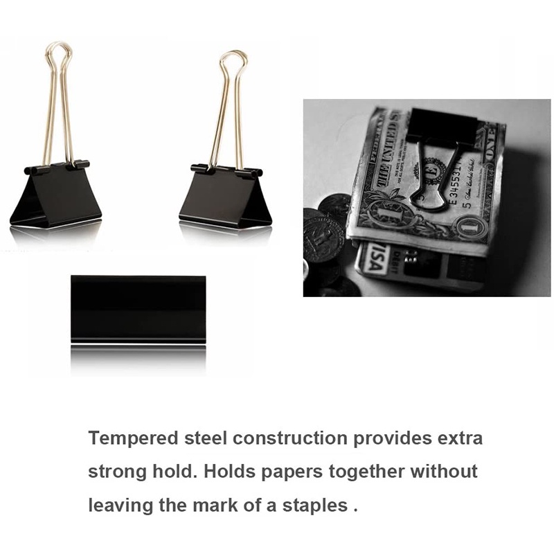 Kẹp Giấy/Kẹp Giấy Màu Đen Bằng Kim Loại Gấp Lại Được Kích Thước Vừa Dùng Cho Văn Phòng/Trường Học/Nhà Ở