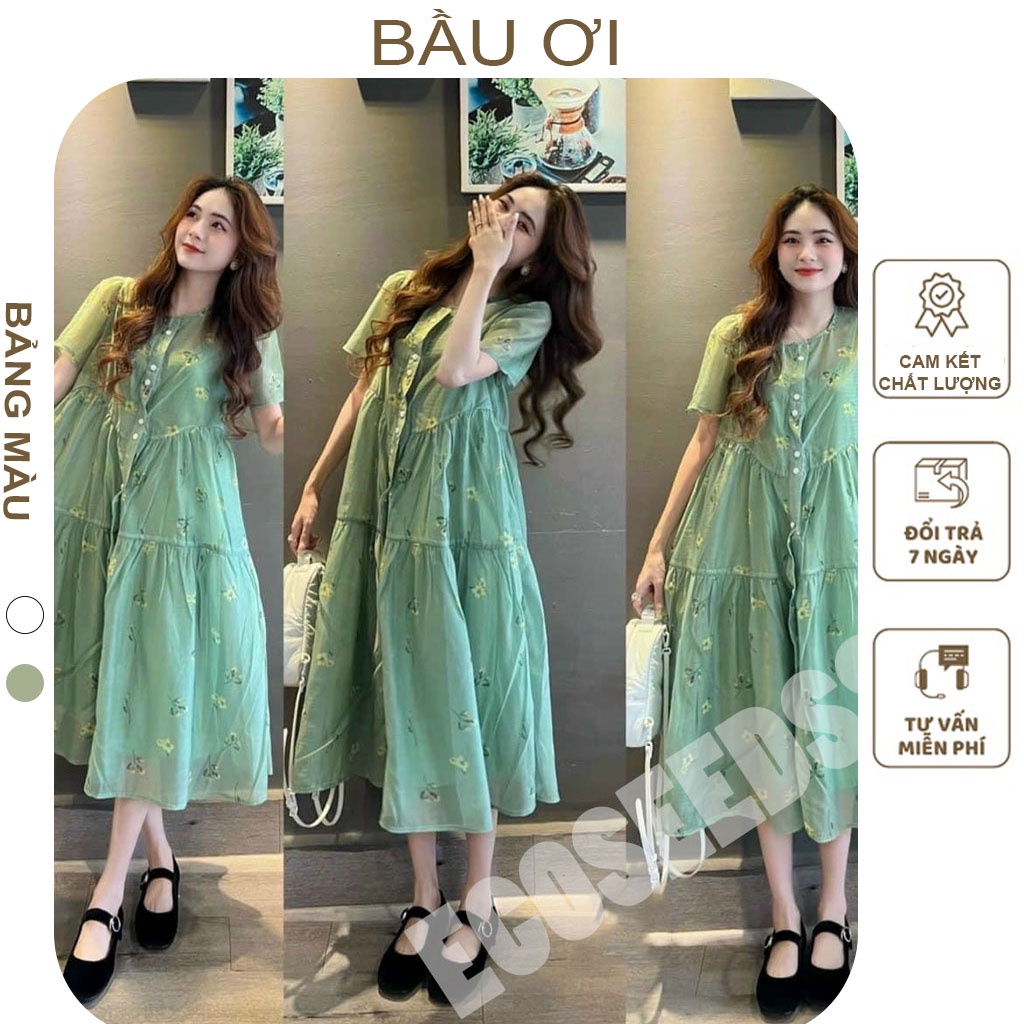 ĐẦM BẦU BABYDOLL TIỂU THƯ STYLE HÀN 2 LỚP TƠ LỤA MỀM MÁT - VÁY BẦU CÔNG SỞ MÙA HÈ  FREE SIZE