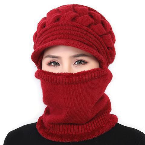 Mũ len kèm khăn choàng cổ giữ ấm mùa đông cho nữ