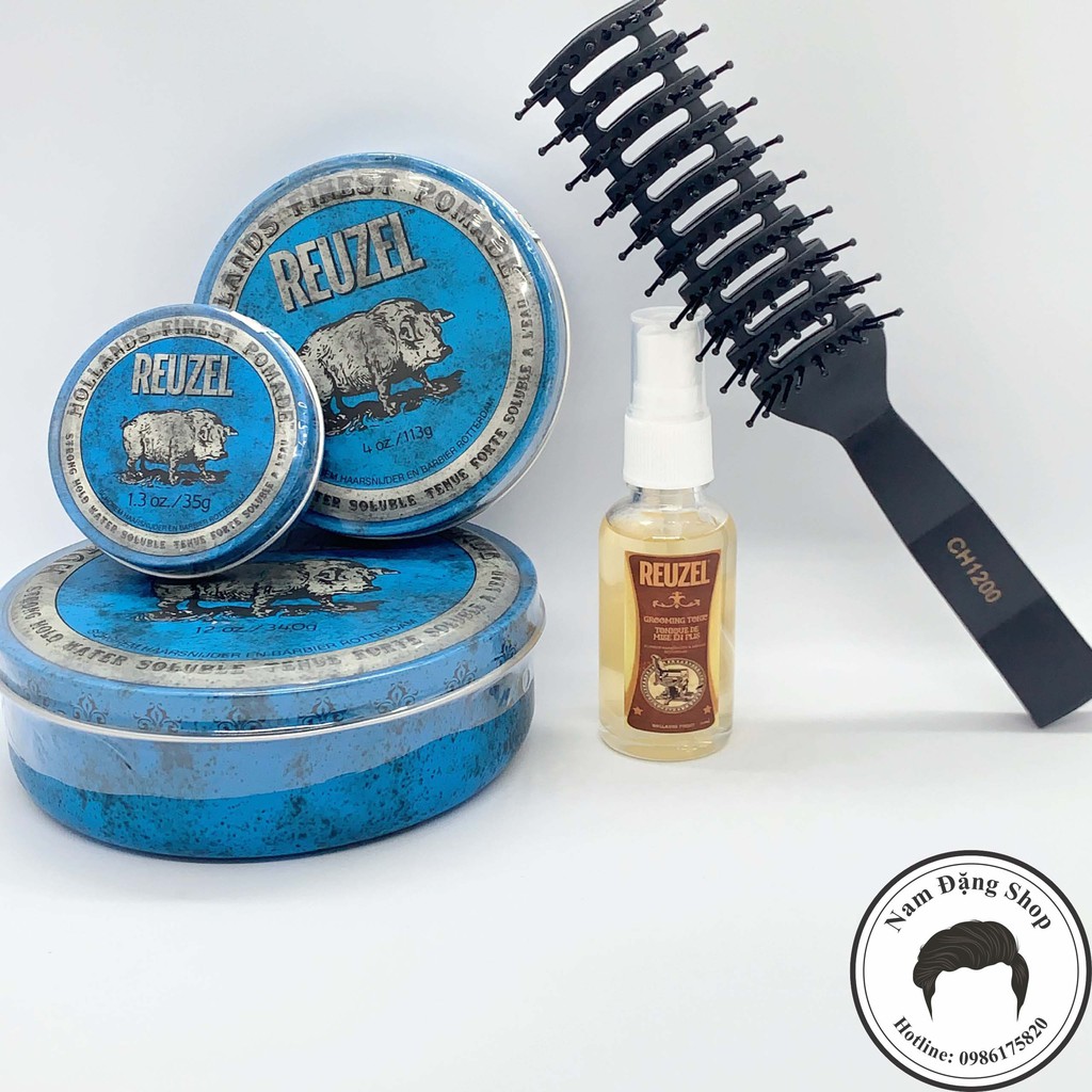 Pomade vuốt tóc Reuzel Blue + Tặng Reuzel Grooming Tonic 20ml + Tặng Lược Chaoba