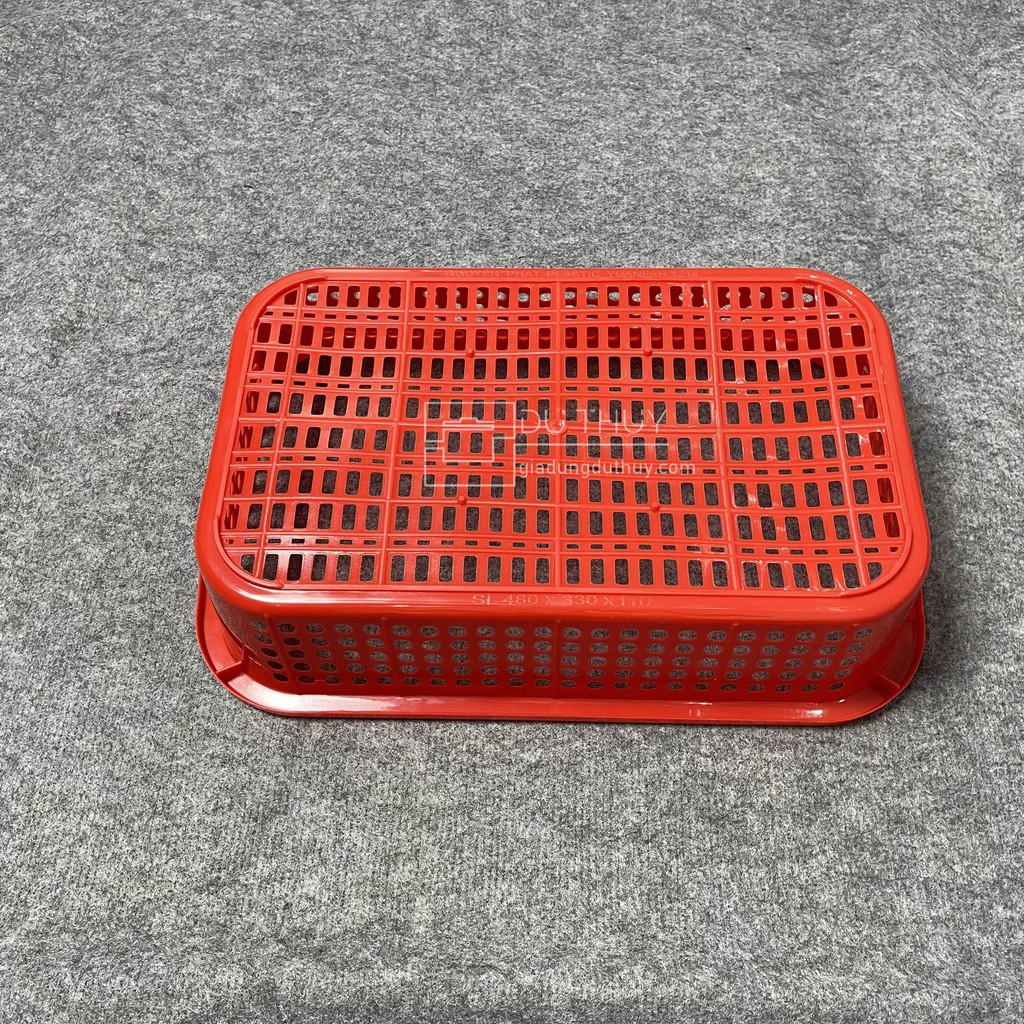 Rổ nhựa chữ nhật 4 góc tròn dùng úp ly đa năng kích thước 48x33x11 cm nhựa chính phẩm chắc chắn của gia dụng Du Thủy