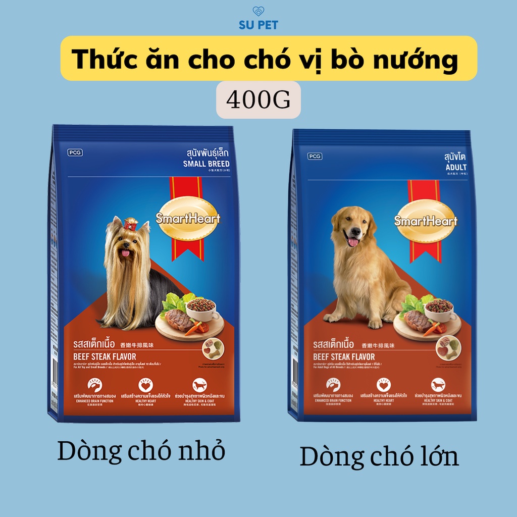 [Mã PET50K giảm Giảm 10% - Tối đa 50K đơn từ 250K] Thức ăn cho mọi giống chó vị bò nướng Smartheart 400G