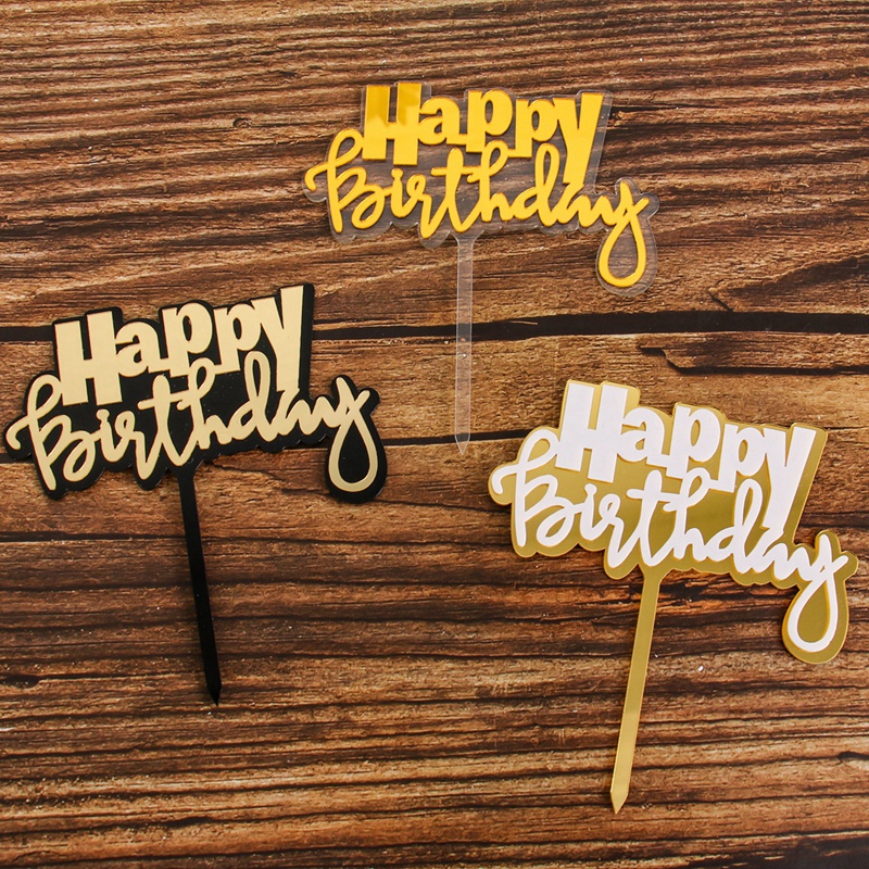 Phụ Kiện Trang Trí Bánh Kem Sinh Nhật Bằng Acrylic Trong Suốt Hai Lớp 6 Màu Tùy Chọn