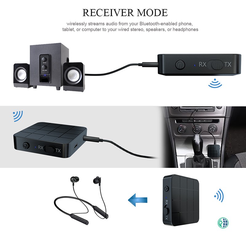 Ready Stock Bluetooth 5.0 Audio Transmitter Receiver Adapter AUX Stereo for Car Music Laptop @vn