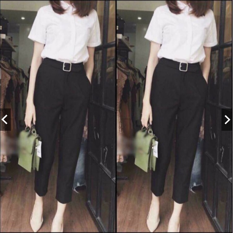 Quần baggy vải nữ công sở đai vuông nịt bụng chất tuyết mưa hàn vitex