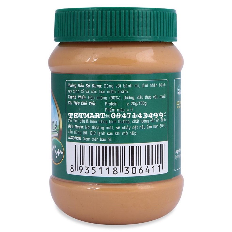 Bơ đậu phộng mịn 170g Peanut Butter Creamy giàu chất đạm Golden Farm, không hương màu chất bảo quản
