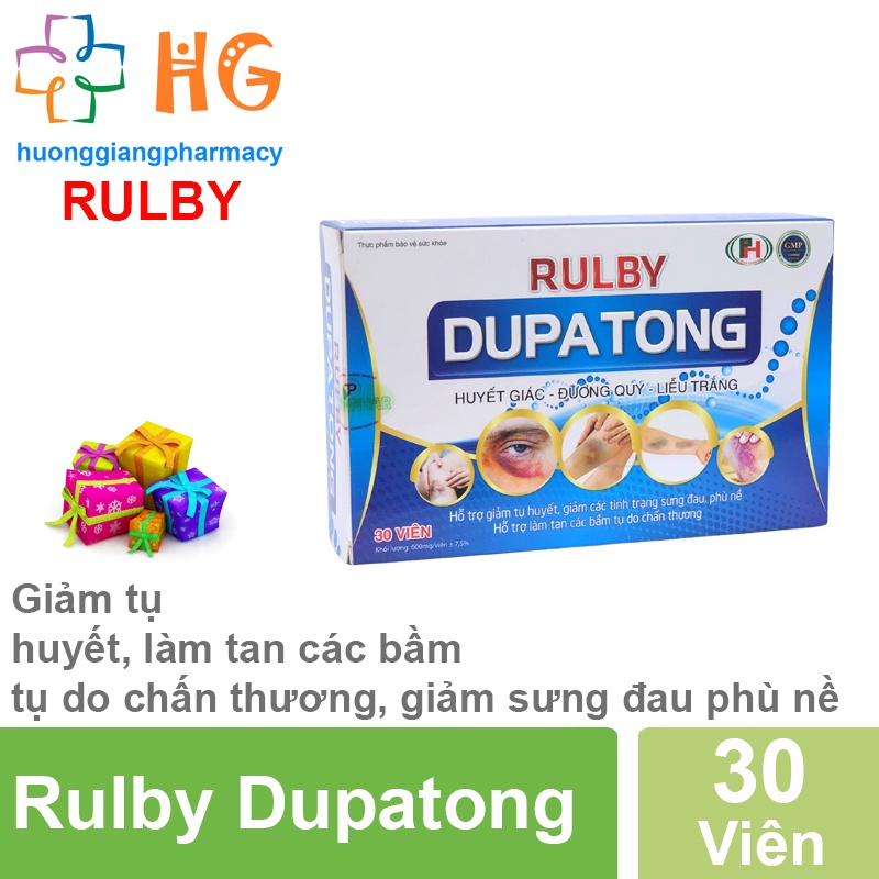 Rulby Dupatong Hỗ trợ giảm tụ huyết giảm các tình trạng sưng đau phù nề làm tan các bầm tụ do chấn thương Hộp 30 viên