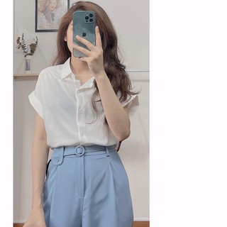 Áo sơ mi lụa ngắn tay trơn freesize