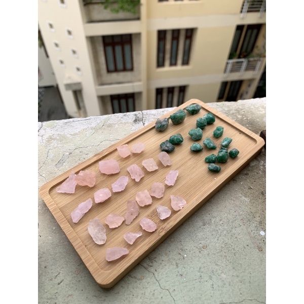 Tinh thể đá sưu tầm trang sức hồng & xanh lá thô đẹp - Raw Crystals Pakistan Mor ganite & Eme rald