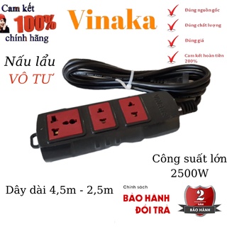 Ổ cắm điện chịu tải liền dây 2500W 3 chấu 3 chân chống cháy chịu nhiệt chân đồng dẫn điện tốt chính hãng VINAKA T2-T4