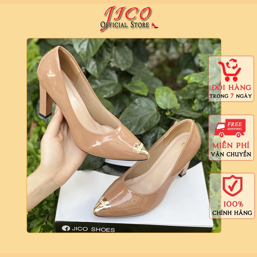 GIÀY CAO GÓT JICO MŨI NGANG MÀU CÀ PHÊ CAO 8 PHÂN -