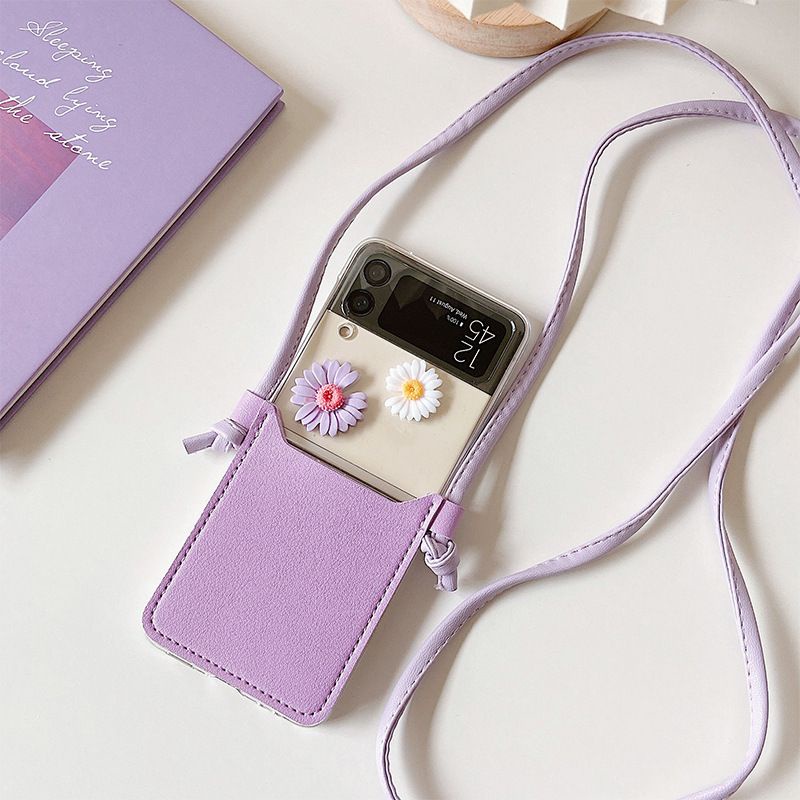 Ốp trong suốt Z Flip 3 / Z Flip 4 có bao da Đựng thẻ, dây đeo chéo cho Samsung Z Flip3 / ZFlip3 / Z Flip4/ ZFlip4