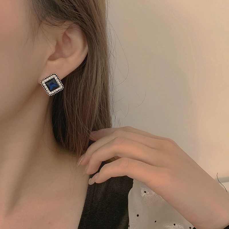 Đôi khuyên tai MOCHASHU mạ bạc 925 đính đá zircon dáng vuông xinh xắn thời trang