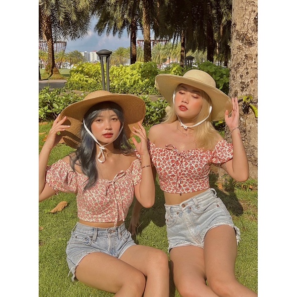 (cam thường ảnh thật, hoả tốc) 🥗PEONY_CROPTOP(ÁO HOA TRỄ VAI NƠ)