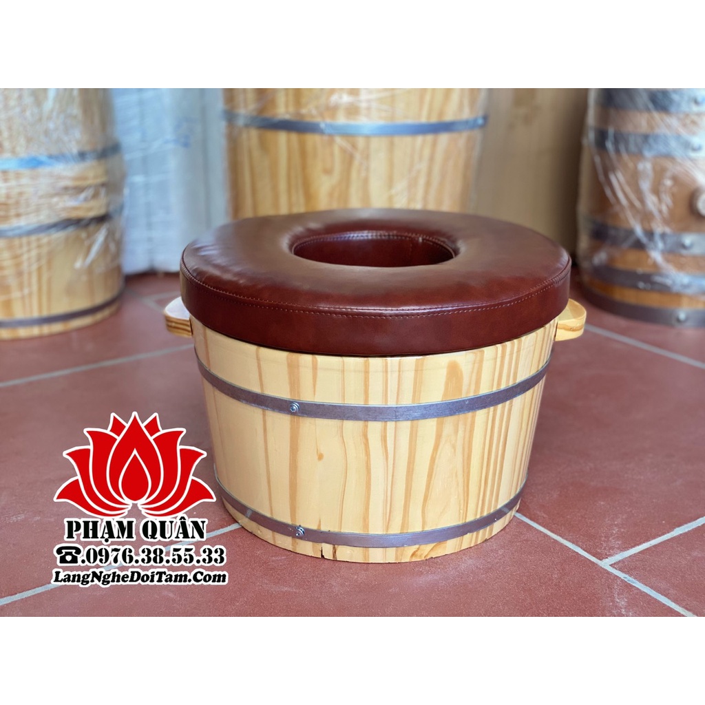 Chậu gỗ ngâm chân có hạt massage kết hợp nắp xông phụ khoa bọc đệm