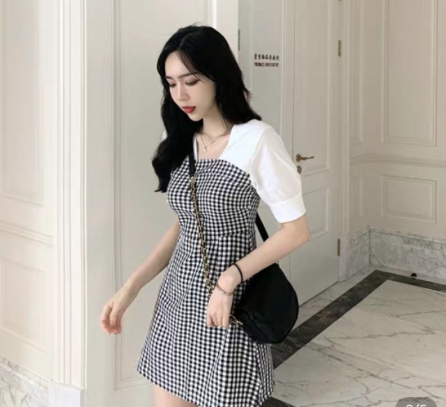 Đầm kẻ suông ulzzang tiểu thư