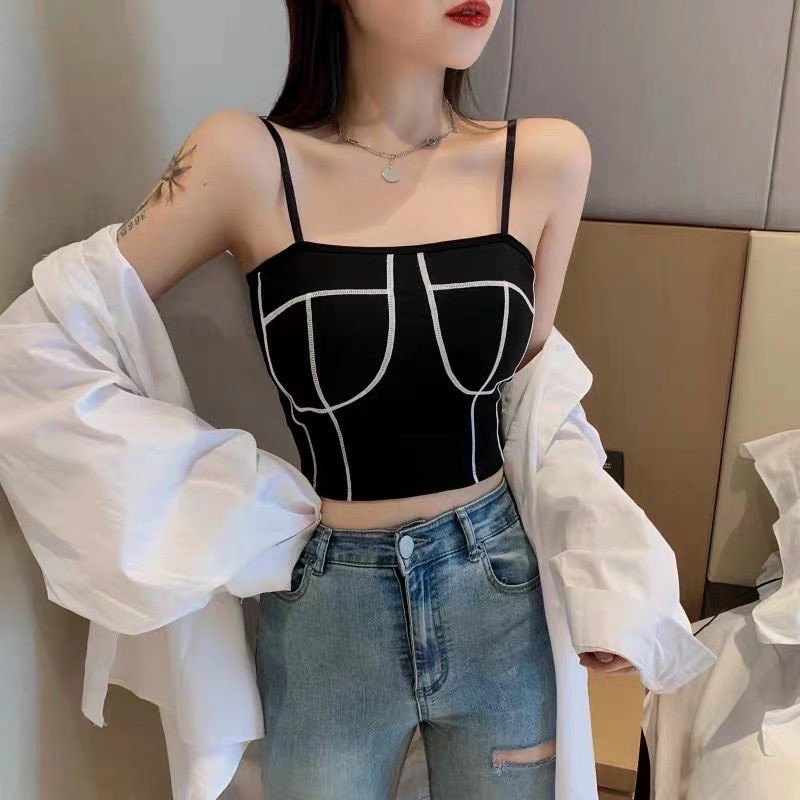 Áo hai dây phong cách Vintage hai màu tương phản 9921 - Mbra94