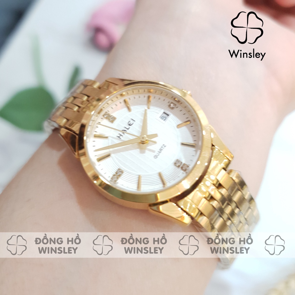 Đồng hồ đôi đeo tay cặp nam nữ Halei chính hãng giá rẻ dây thép chống nước Winsley